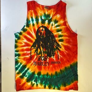 Bob Marley Jamaica Red, Orange & Green Cotton Tie Dye Tank Top Muscle Tee Size M